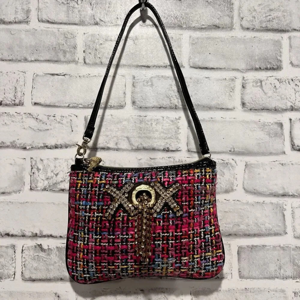 Betsey Johnson Tweed Rhinestone Wristlet